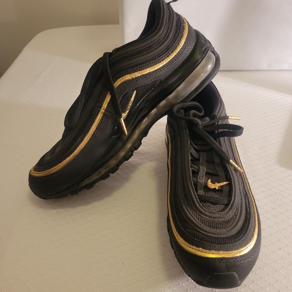 New Nike Air Max 97 Black Gold Mens US Size 9.5 M DC2190 001